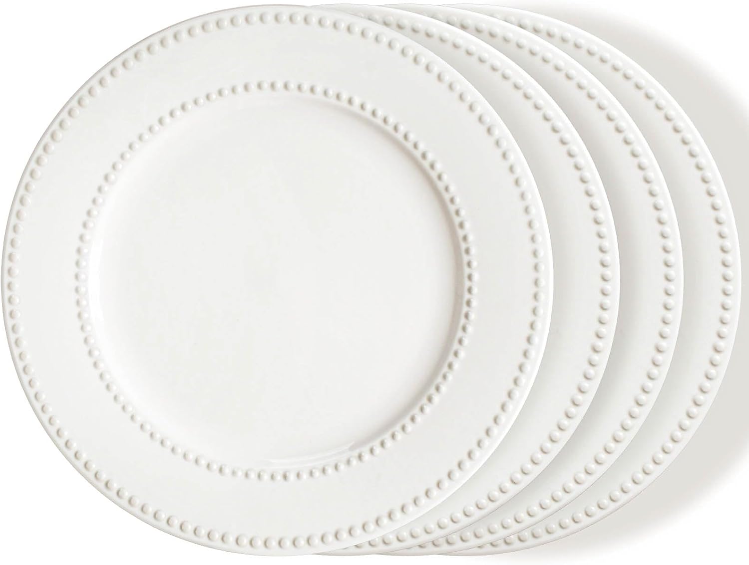 Embossed White Ceramic Dinner Plates Set for Kitchen Dining